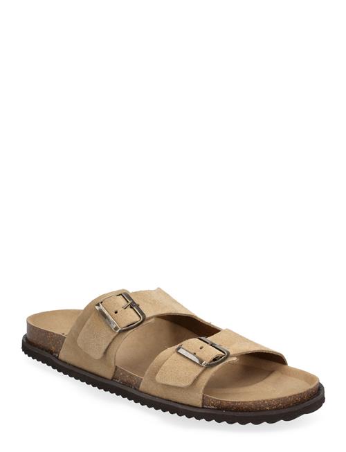 Mango Split Leather Sandals With Buckle Mango Beige