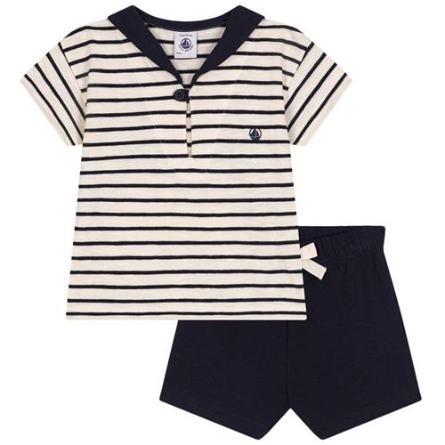 Petit Bateau Stribet T-shirt Og Shorts Sæt Beige | Hvid | 3 months