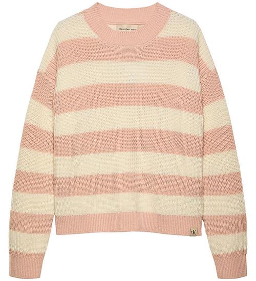 Se Calvin Klein Bluse - Strik - Ck Stripe - Peach Whip ved KidsWorld