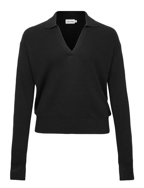 Se Calvin Klein Rib Open Neck Sweater Inclu Calvin Klein Black ved Booztlet