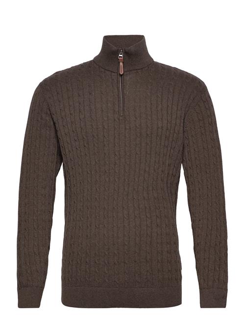 Lindbergh 1/2 Zip Cable Knit Lindbergh Brown