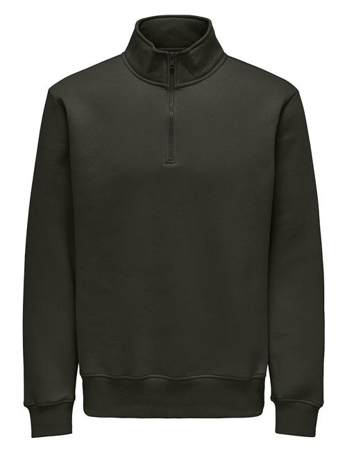 Se ONLY & SONS Onsconnor Reg 1/4 Zip Sweat ONLY & SONS Khaki ved Booztlet