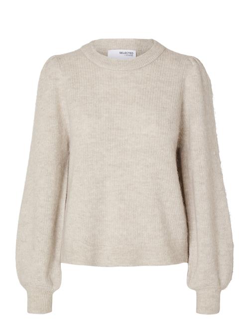 Se Selected Femme Slflulu Ls Knit Rib O-Neck Noos Selected Femme Beige ved Booztlet