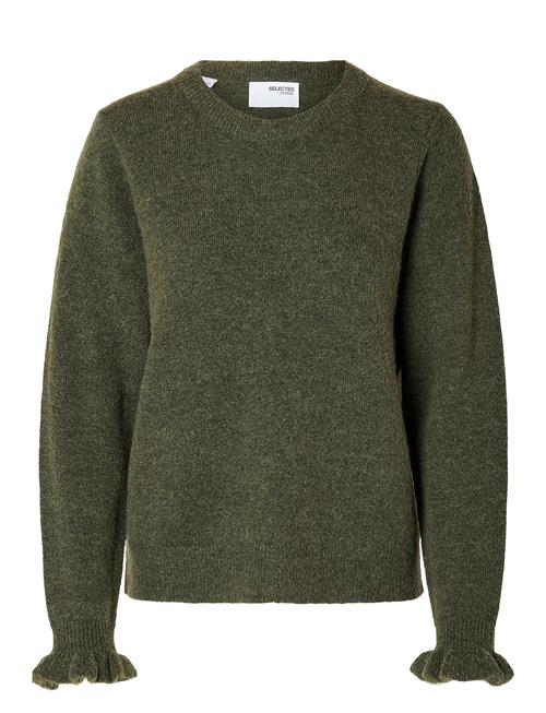 Slflulu Ls Knit Frill Cuff O-Neck Noos Selected Khaki