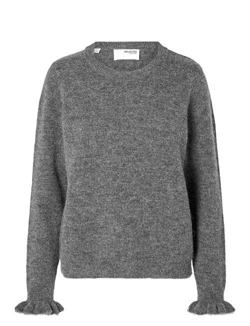 Slflulu Ls Knit Frill Cuff O-Neck Noos Selected Grey