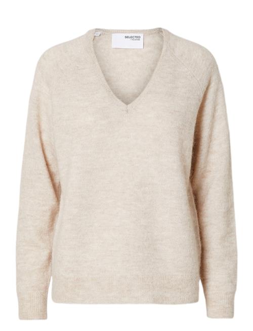 Se Selected Femme Slflulu New Ls Knit V-Neck B Noos Selected Femme Beige ved Booztlet