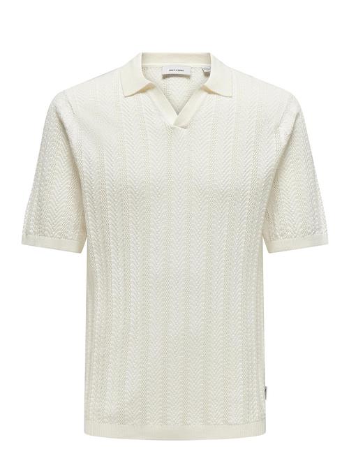 Se ONLY & SONS Onslucas Reg 12 Ss Crochet Polo Knit ONLY & SONS White ved Booztlet