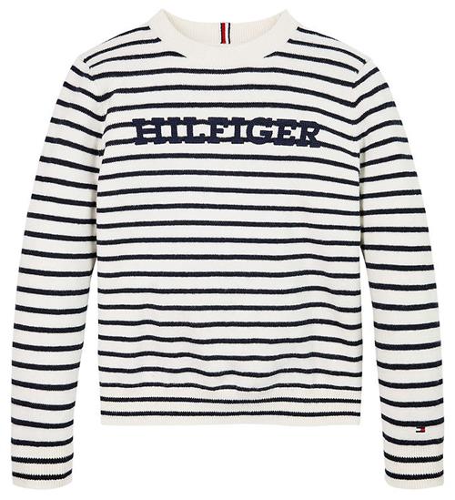 Tommy Hilfiger Bluse - Strik - Monotype - White Base/Blue Stripe