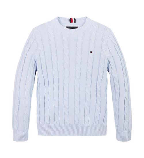 Se Tommy Hilfiger Bluse - Strik - Essential Cable - Breezy Blue ved KidsWorld