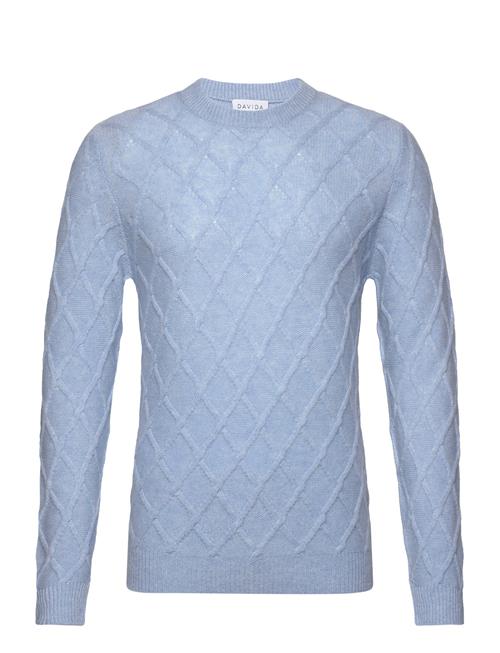 Davida Cashmere Man O-Neck Cable Sweater Davida Cashmere Blue