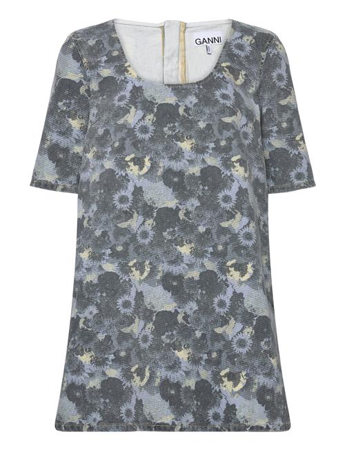 Ganni Print Denim Mini Dress Ganni Patterned