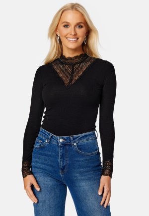 Se ONLY Tilde L/S High Neck Lace Top JRS Black Detail:BLACK LACE L ved Bubbleroom