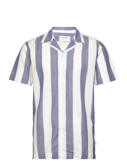 Lindbergh Striped Linen/Cotton Shirt S/S Lindbergh Blue