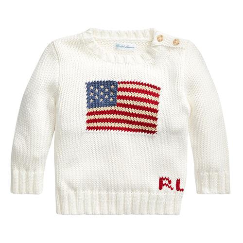 Ralph Lauren The Iconic Flag Strikket Baby Sweater Nevis | Hvid | 6 months