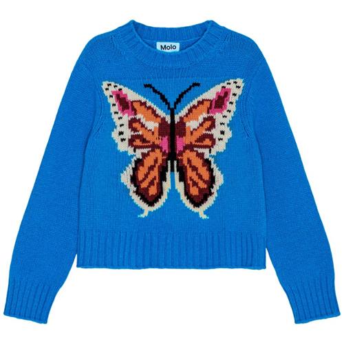 Se Molo Gulda Strikket Trøje Butterfly | Blå | 92/98 cm ved Babyshop