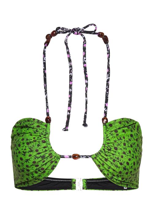 Ganni Recycled Printed Open Bandeau Bikini Top Ganni Green