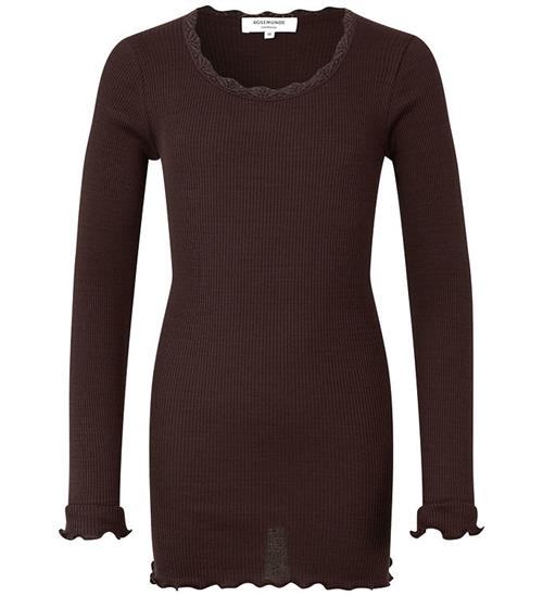 Rosemunde Bluse - Silke/Bomuld - Rib - Dark Espresso m. Blonder