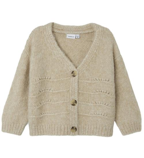 Se Name It Cardigan - Strik - NmfNetrille - Summer Sand m. HulmÃ¸nst ved KidsWorld