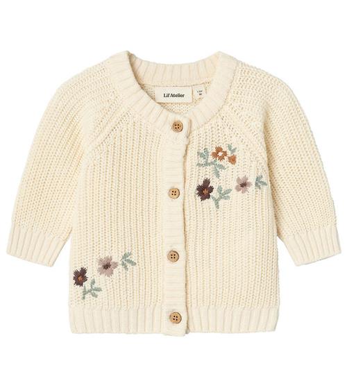 Se Lil Atelier Lil Atelier Cardigan - Strik - Rib - NbfEmlen - Birch m. Blomste ved KidsWorld