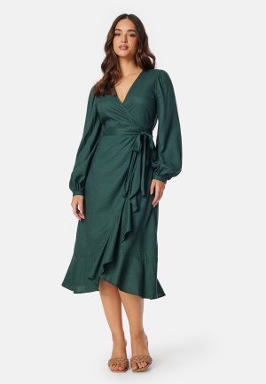 Happy Holly Puff Sleeve Viscose Wrap Dress Dusty green/Patterned 48/50