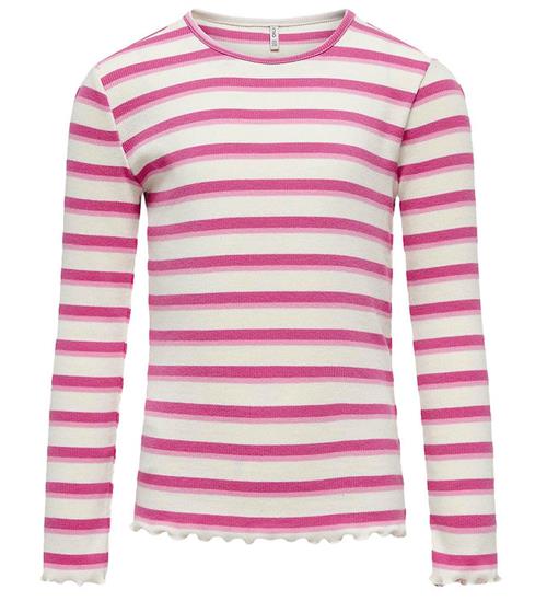 Se Kids Only Bluse - Rib - KogEvig - Cloud Dancer/Super Pink ved KidsWorld