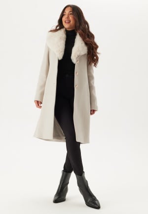 Chiara Forthi Fur Collar Wool Blend Coat Light beige M