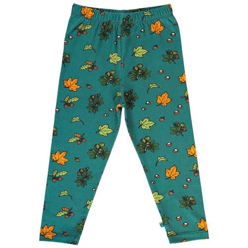 Se Småfolk Leggings with Fall leaves  Petroleum Green | Grønn | 1-2 years ved Babyshop