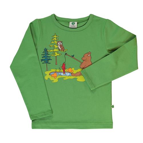 Se Småfolk Long-sleeved top with bear  Moss Green | Grønn | 3-4 years ved Babyshop