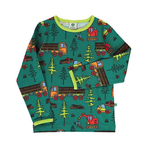 Småfolk Long-sleeved top with machines  Petroleum Green | Grønn | 1-2 years