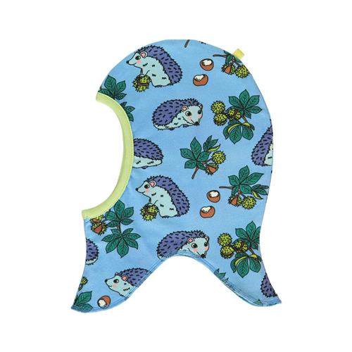 Se Småfolk Reversible balaclava with hedgehogs and Fall leaves  Alaskan Blue | Blå | 50/52 cm ved Babyshop