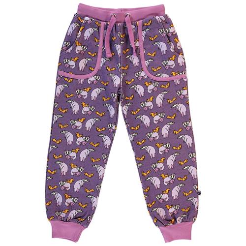 Småfolk Sweatpants with badger and squirrel  Loganberry | Lilla | 1-2 years