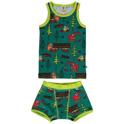 Se Småfolk Underwear set with machines  Petroleum Green | Grønn | 2-3 years ved Babyshop