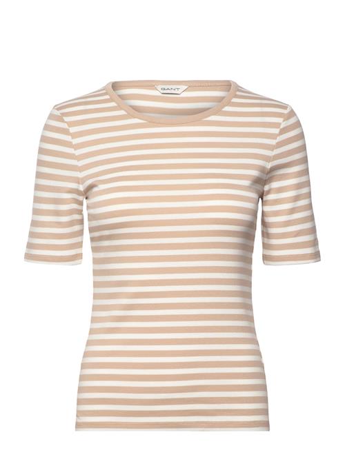 GANT Slim Striped 1X1 Ribbed Ss T-Shirt GANT Cream