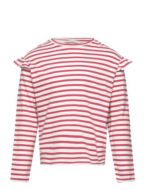 Mango Striped Ruffle Sleeve T-Shirt Mango Red