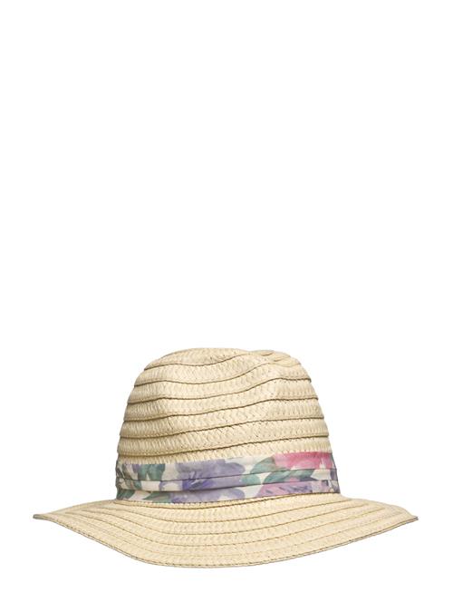 Floral-Ribbon-Trim Straw Fedora Lauren Ralph Lauren Beige