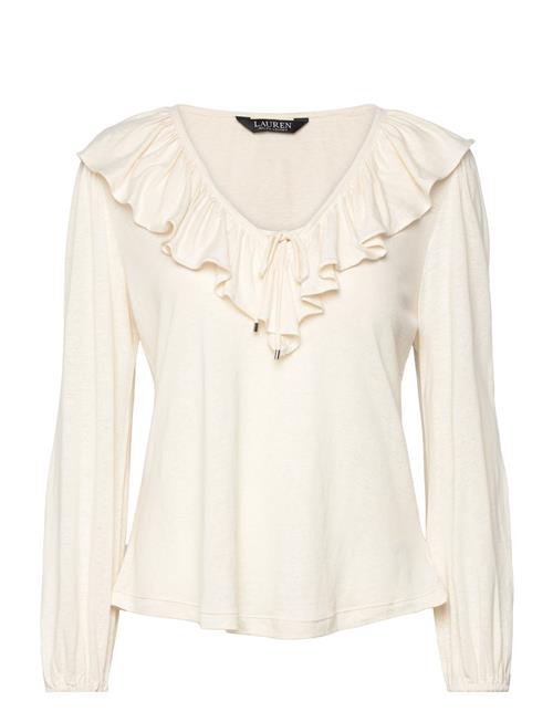 Lauren Ralph Lauren Ruffle-Trim Jersey Tie-Neck Top Lauren Ralph Lauren Cream