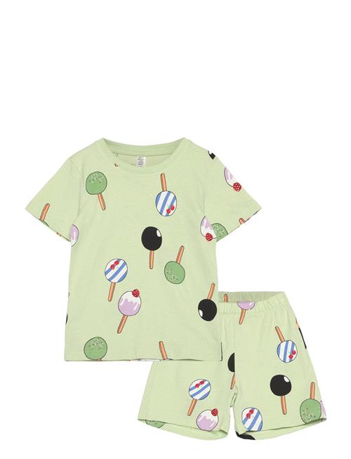 Lindex Pyjama Tee Shorts Set Aop Unis Lindex Green