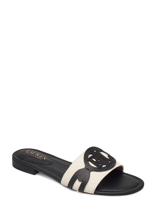 Se Lauren Ralph Lauren Alegra Canvas-Leather Slide Sandal Lauren Ralph Lauren Black ved Booztlet