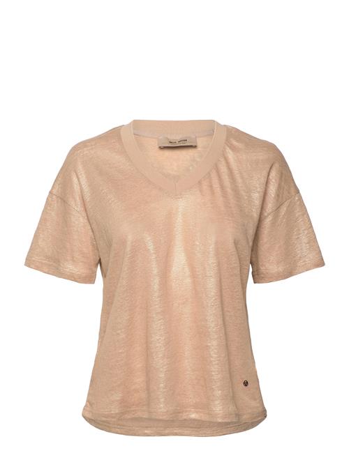 Se MOS MOSH Casa V-Ss Foil Tee MOS MOSH Beige ved Booztlet