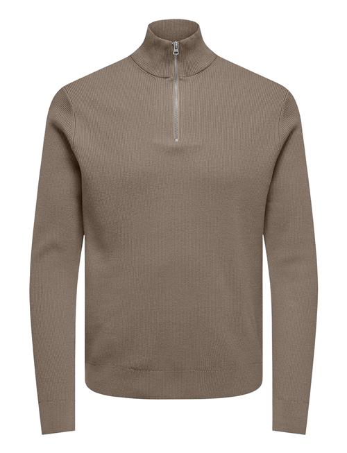 ONLY & SONS Onsphil Reg 12 Struc Half Zip Knit Noos ONLY & SONS Beige