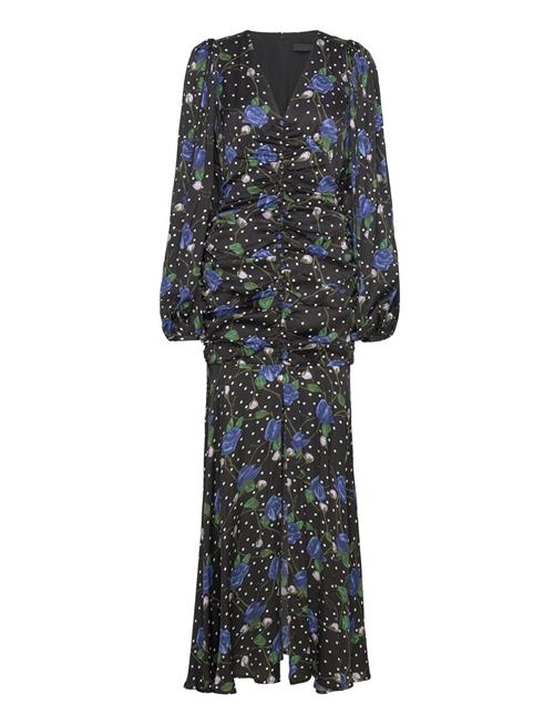 ROTATE Birger Christensen Satin Maxi V-Neck Dress ROTATE Birger Christensen Black