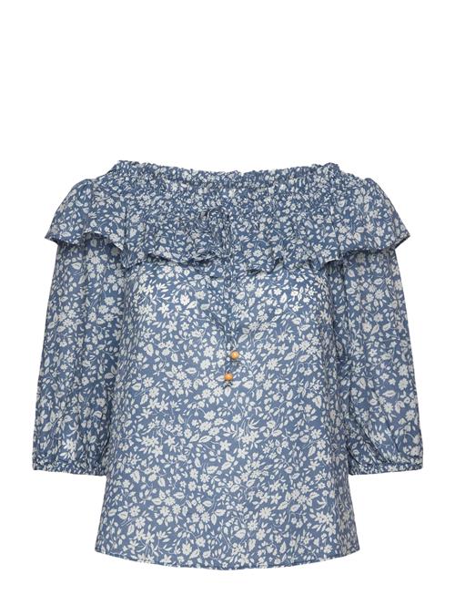 Se Lauren Ralph Lauren Floral Voile Off-The-Shoulder Blouse Lauren Ralph Lauren Navy ved Booztlet