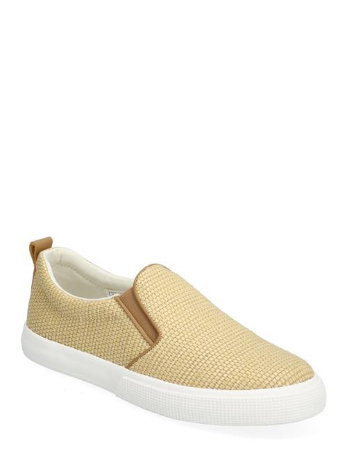 Se Lauren Ralph Lauren Haddley Leather-Trim Straw Sneaker Lauren Ralph Lauren Beige ved Booztlet