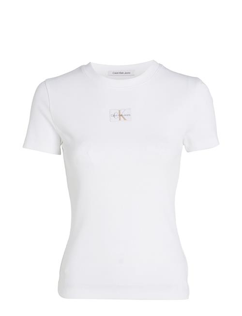 Se Calvin Klein Jeans Woven Label Rib Baby Tee Calvin Klein Jeans White ved Booztlet