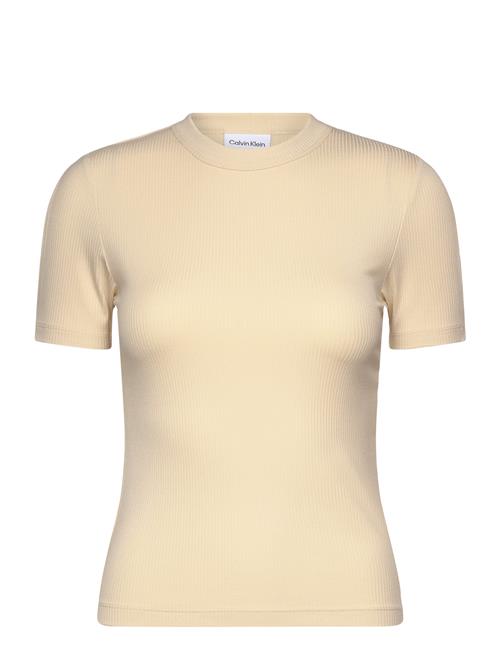 Se Calvin Klein Modal Rib Slit Detail T-Shirt Ss Calvin Klein Cream ved Booztlet