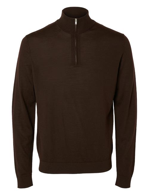 Se Selected Homme Slhtray Ls Knit Merino Half Zip Noos Selected Homme Brown ved Booztlet