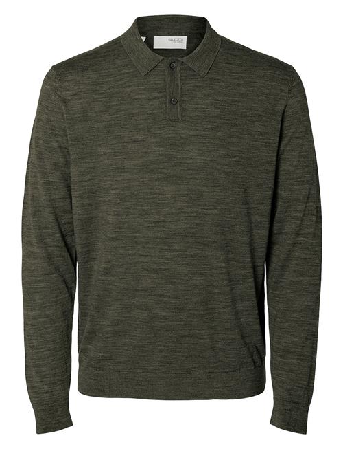 Se Selected Homme Slhtray Ls Knit Merino Polo Noos Selected Homme Green ved Booztlet