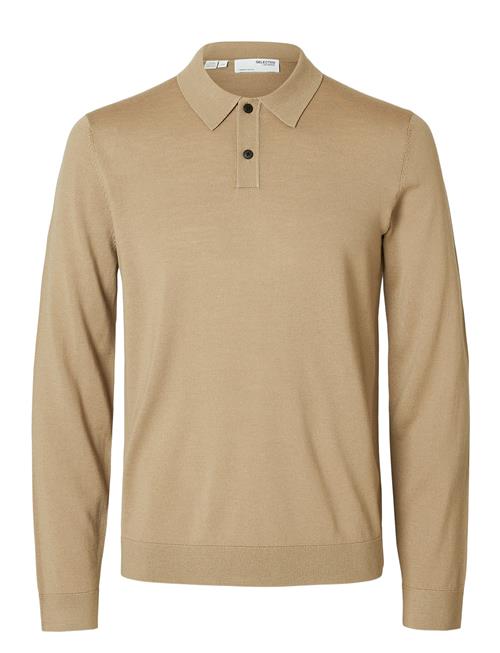 Selected Homme Slhtray Ls Knit Merino Polo Noos Selected Homme Beige