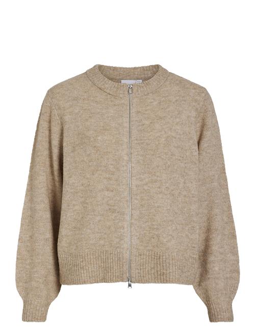 Se Vila Vizichy O-Neck L/S Zip Knit Cardigan/R Vila Beige ved Booztlet