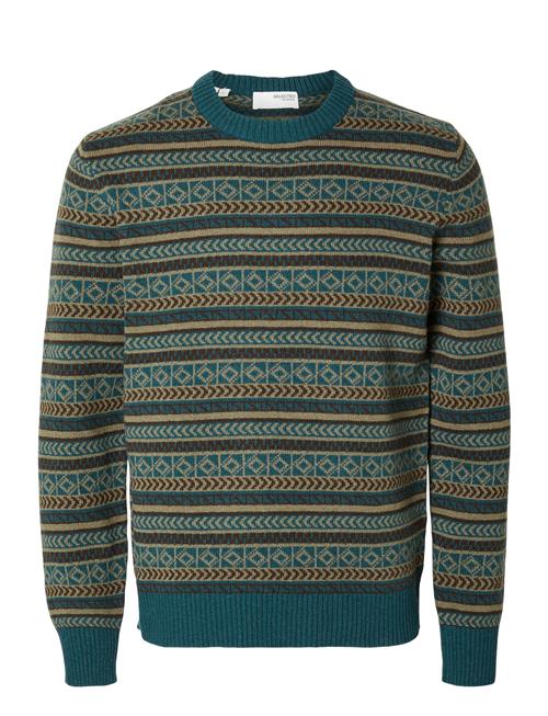 Se Selected Homme Slhfade Ls Knit Fairisle Crew Neck Selected Homme Green ved Booztlet